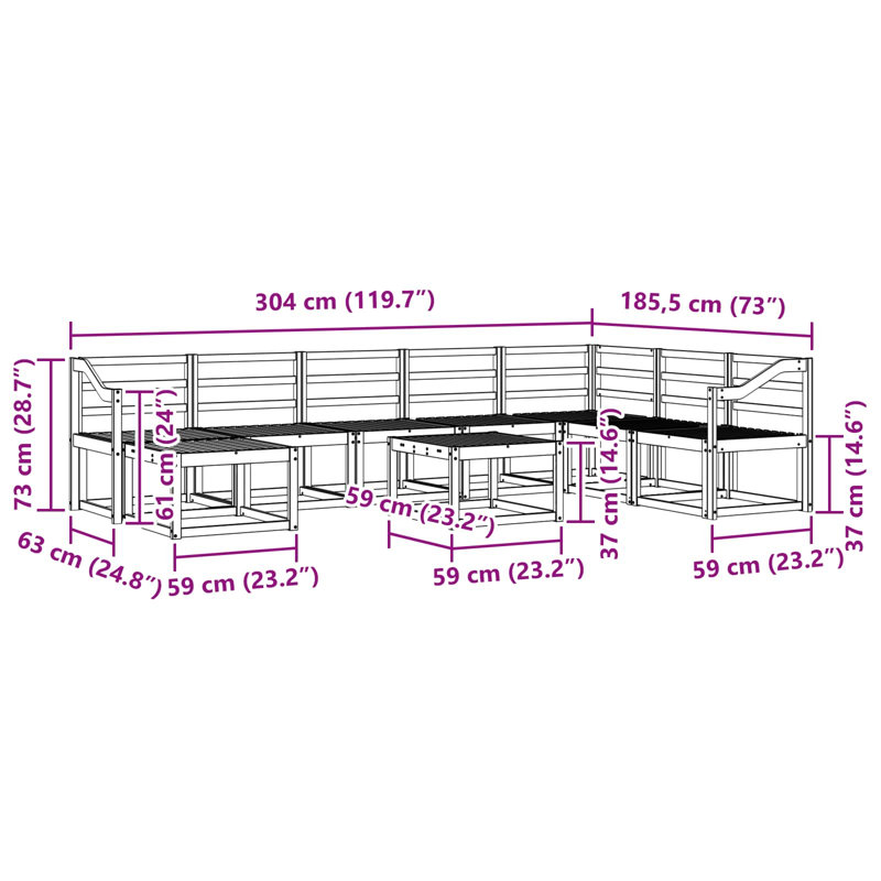  Outdoor Sofa Set 9 pcs Solid Acacia Wood Sectional Modular Furniture