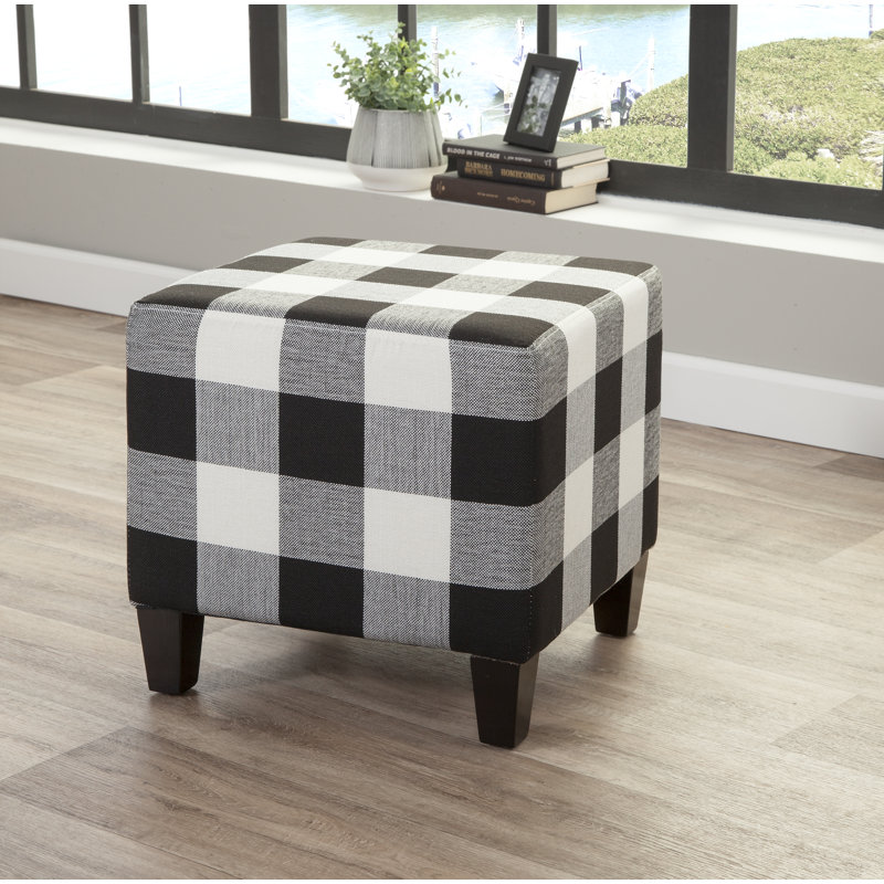 Stockton Square Farmhouse Ottoman/Footstool, Black and White Buffalo Check
