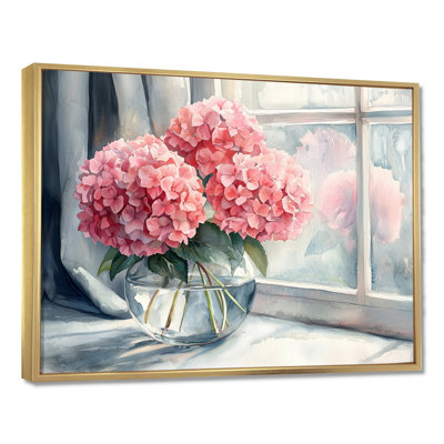 Bouquet d'hortensias Dorace par la fenêtre à la ferme - art mural hortensia