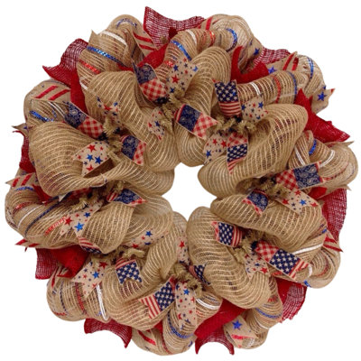 Couronne de toile de jute patriotique Americana 28 pouces