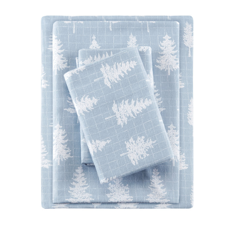 Ensemble de draps 100% coton Cozy Flannel, Ensemble de draps pour grand lit avec 2 taies d'or, Bleu forêt