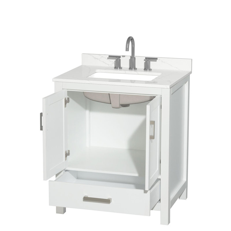 Sheffield 30" Freestanding Single Bathroom Vanity with Quartz Top, Chrome, White, Giotto Quartz