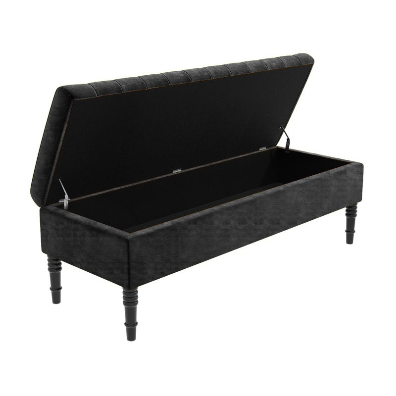 Safar Striped Ottoman Storage Bench – Upholstery Naples Shoe Bench with Black Turned Wooden Legs, 40cm H x 150cm W x 40cm D