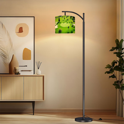 Arc Floor Lamp with Adjustable Lampshade Golf Course Landscape Palm Trees Shadows Green Standing Lamp 3 Colour Temperatures Dimmable Tall Pole Lamp with Foot Switch for Bedroom
