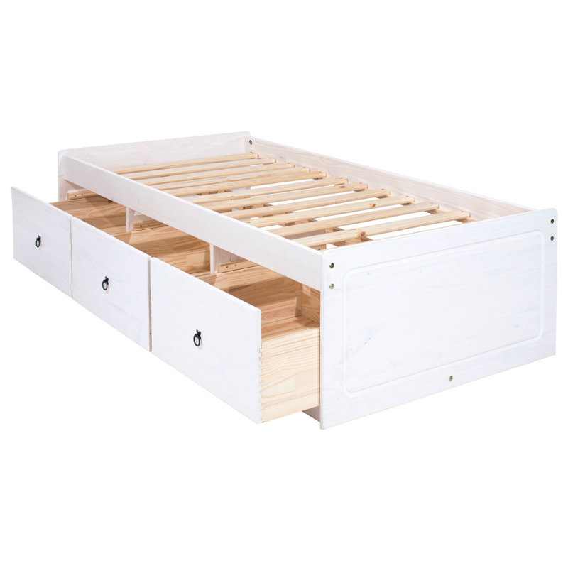 Buckwalter Single Cabin Bed With 3 Built in Drawers, White Wax Finish