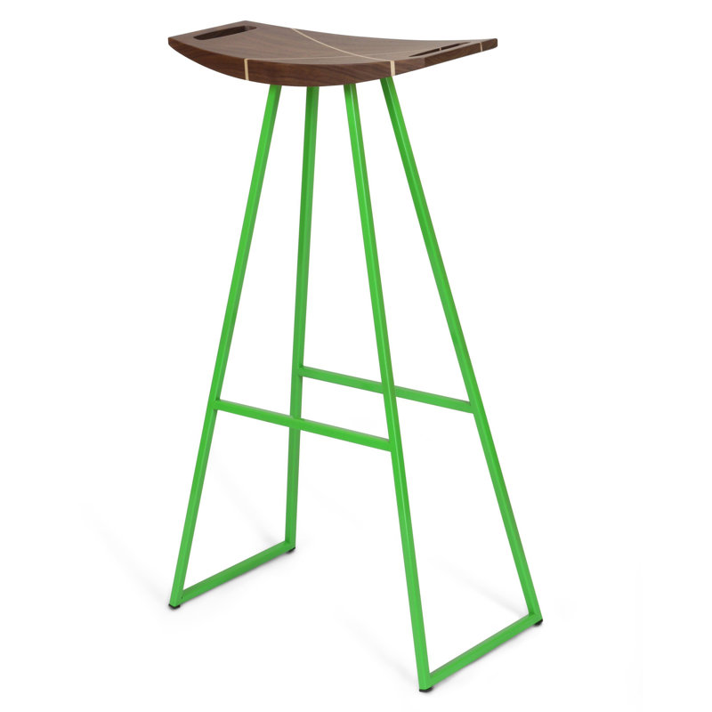 Robert Counter Stool with Metal Frame, Green, Walnut, Bar Stool (30" Seat Height)
