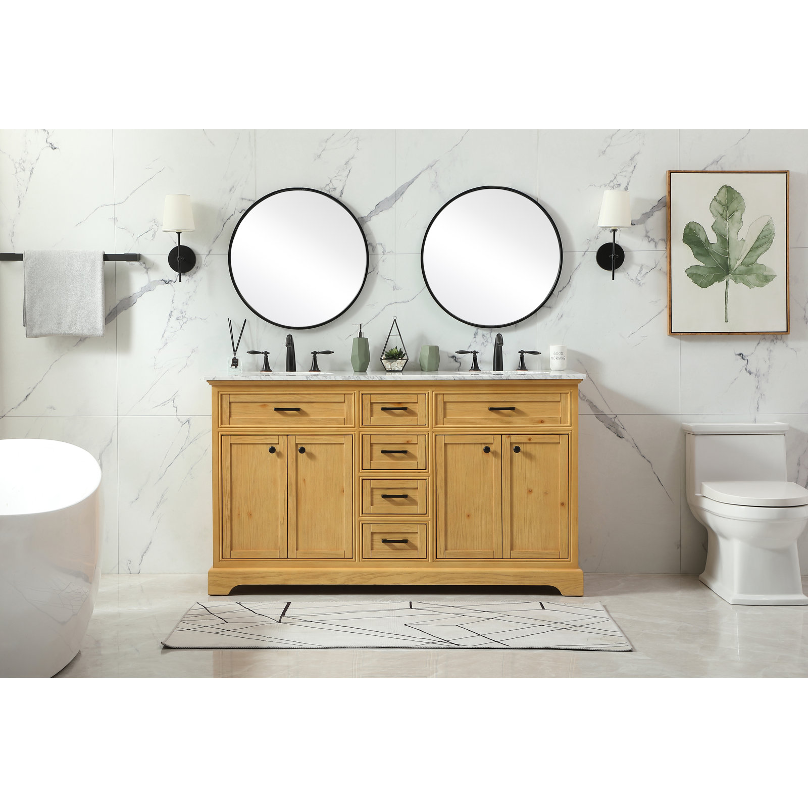 Hermes 60'' Double Bathroom Vanity, Natural Wood