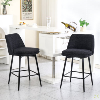 Ensemble de 2 tabourets pivotants à hauteur de comptoir, 2 tabourets pivotants rembourrés à 360 ° avec dossier et pieds en métal, siège d'une hauteur de 25,6 po, tabourets de comptoir pour îlot de cuisine et pub, lin