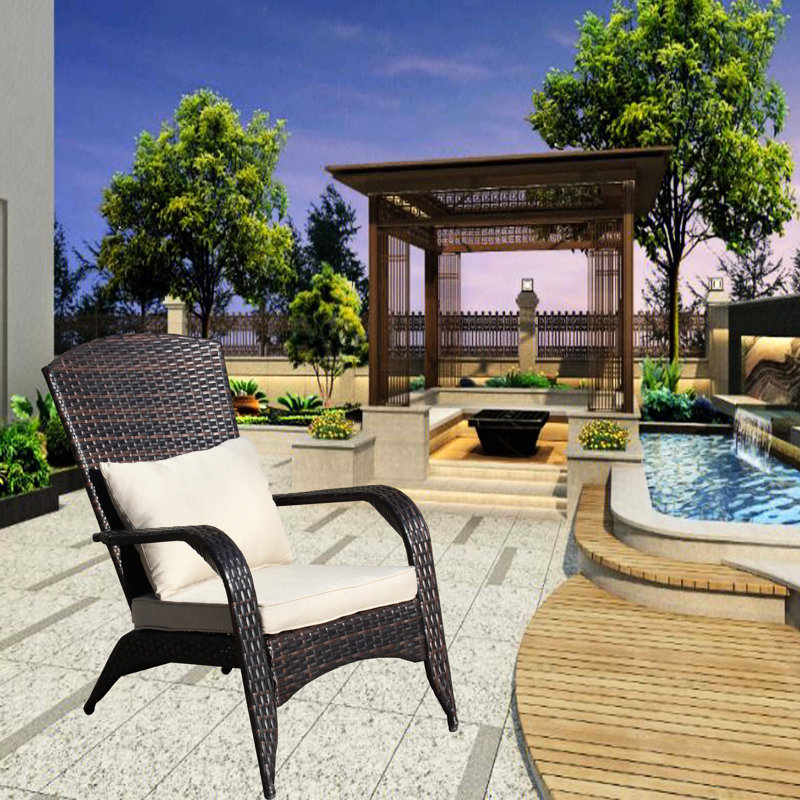 Beige Cushioned Patio Chair. Ergonomic Design For Outdoor Relaxation. Tall , Wide . Pe , Steel, . Water & . 250 Lbs Weight Limit. Assembly Required. Tools Supplied Cushion Folding Space, Capacity.
