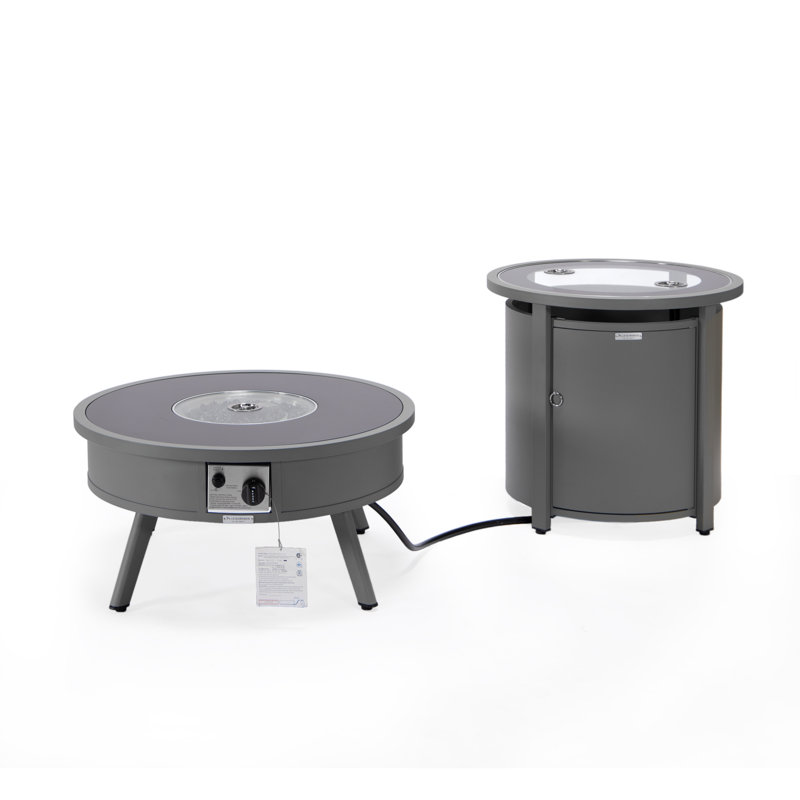 Walbrooke Round Propane Smokeless Fire Pit Table with Hidden Fuel Tank, Gray