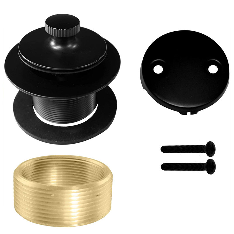 Garniture de drain de baignoire Twist & Close avec plaque frontale à 2 trous et douille d'adaptateur, Noir mat