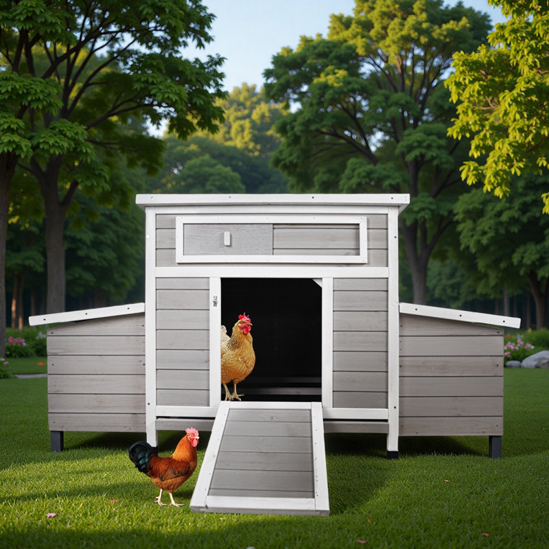 Wooden Chicken Coop With 2 Sides Nesting Boxes And Ramp