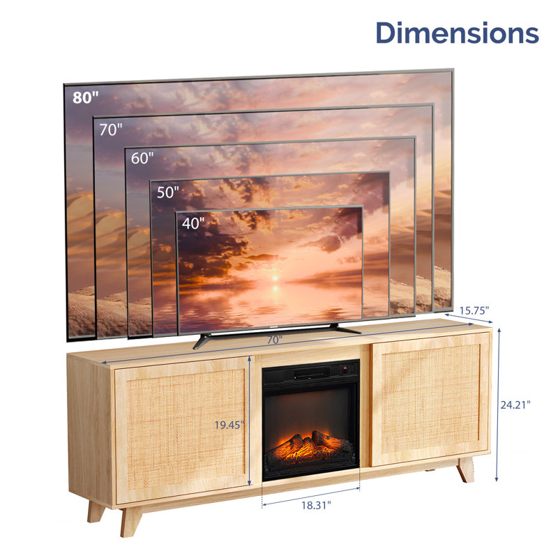 Console média pour foyer - compatible avec un insert électrique de 18 po, des flammes de luminosité à 7 niveaux de 1400 W, un réglage de 62 à 82,, une télécommande et une minuterie