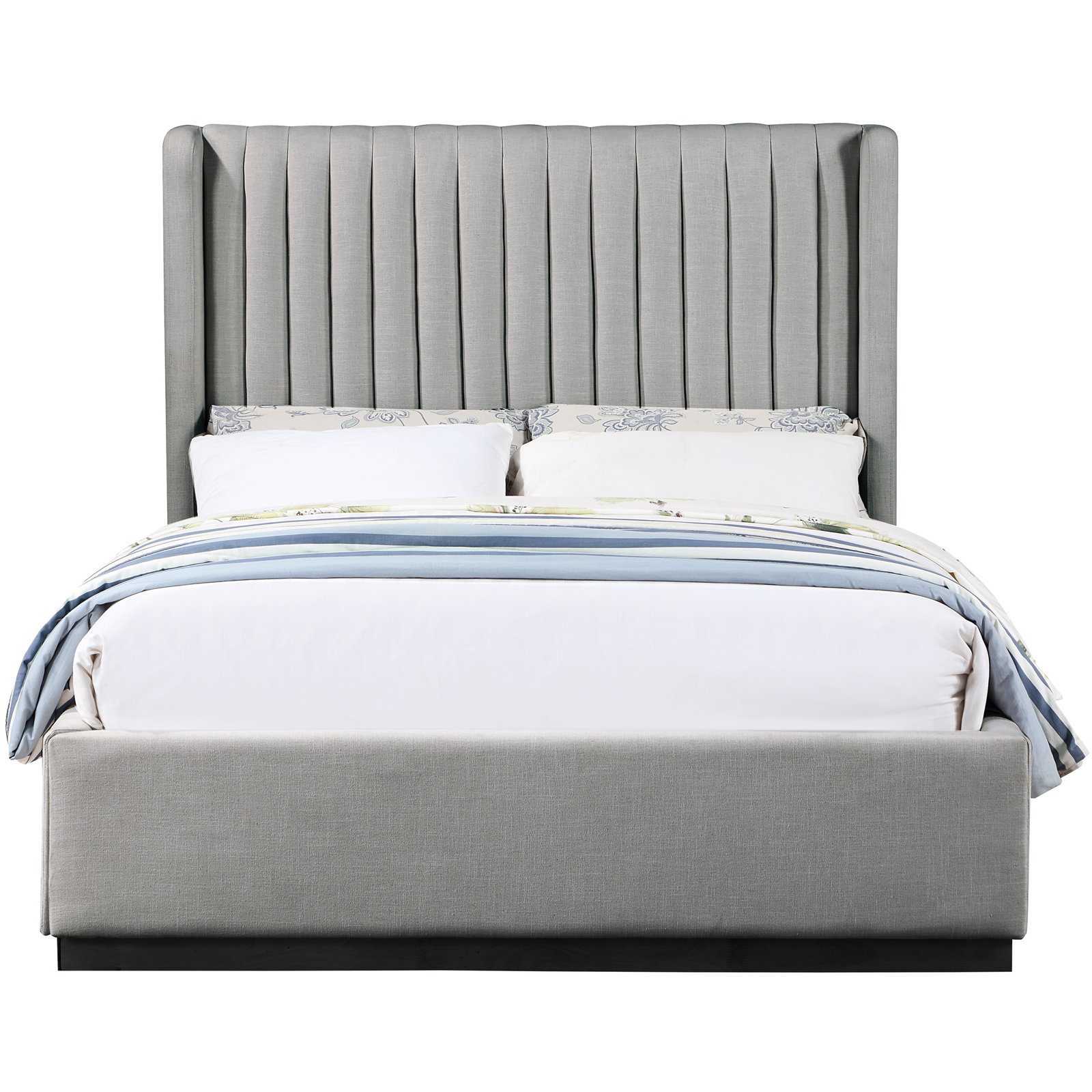 Chamblis Upholstered Wingback Bed, Grey Linen Textured Fabric, Queen
