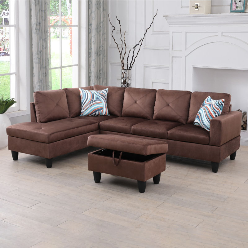 97.5" Wide  L-shaped Sectional with Ottoman, Left Hand Facing, Gray Linen