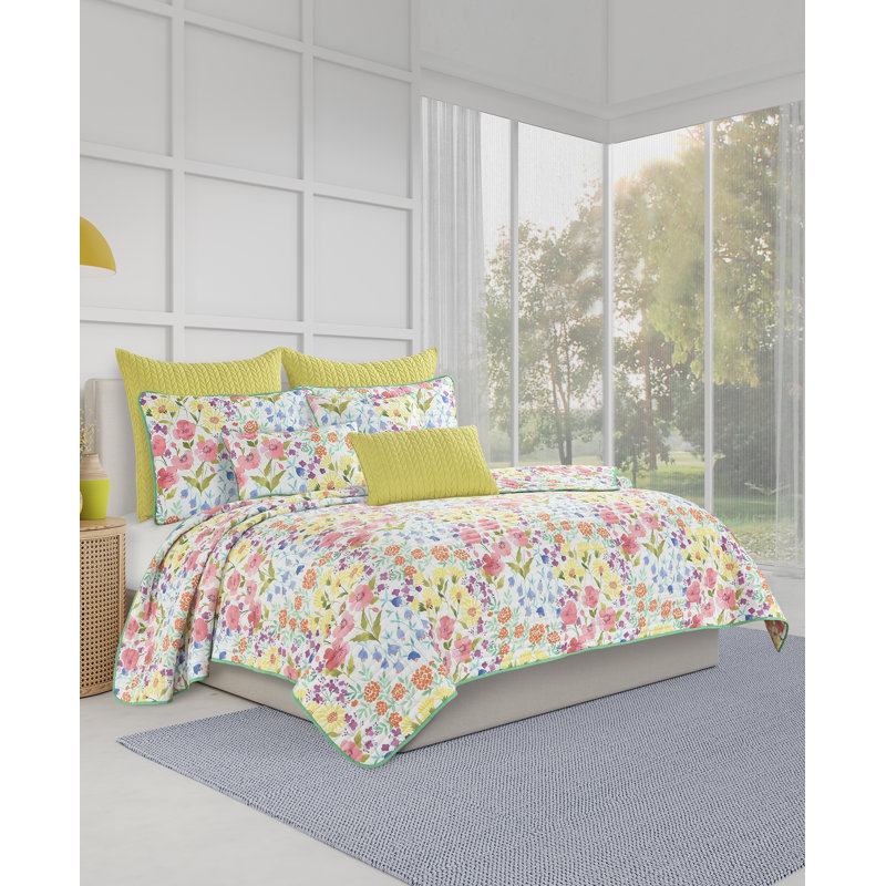 King Blue Microfiber Reversible Floral Quilt Set