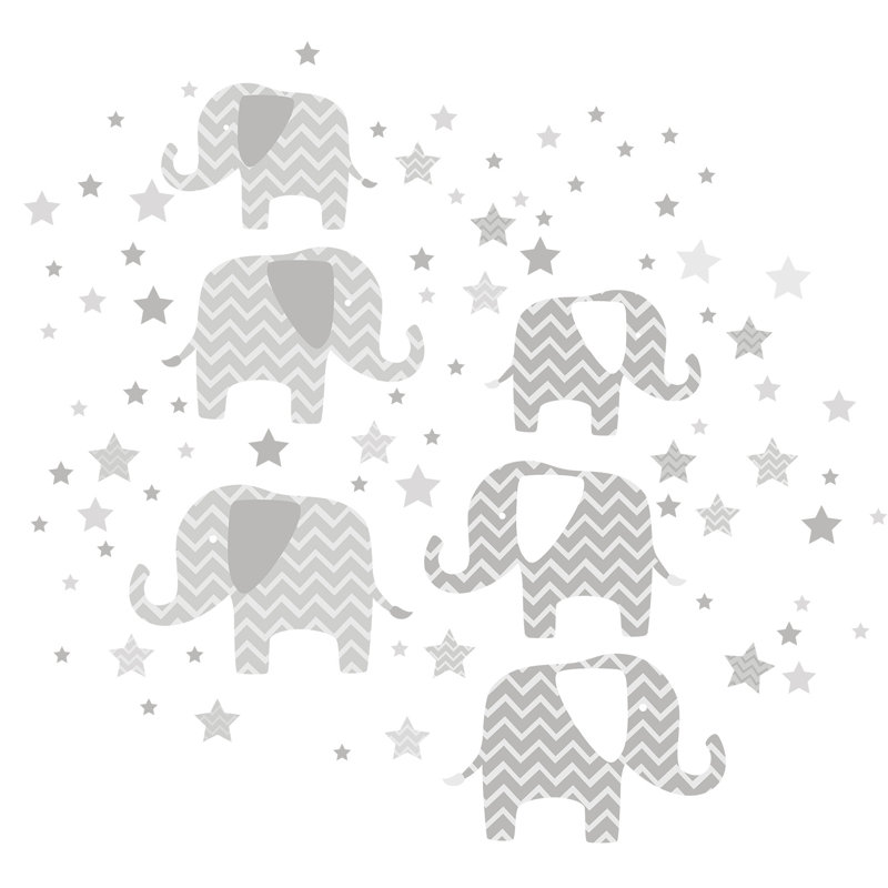 Gray Chevron Elephant and Stars Nursery Wall Decal Kit