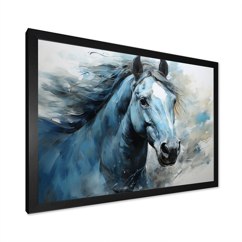 Blue Horse Vibrant Blue Equine I On Canvas Print, 24" H x 32" W x 1" D, Black Single Picture Framed