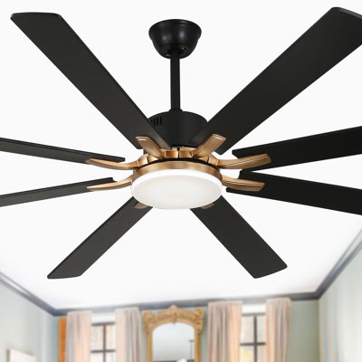 Ventilateur de plafond moderne noir 72 po avec lumière DEL et télécommande, ventilateur de plafond réversible 6 vitesses Synia