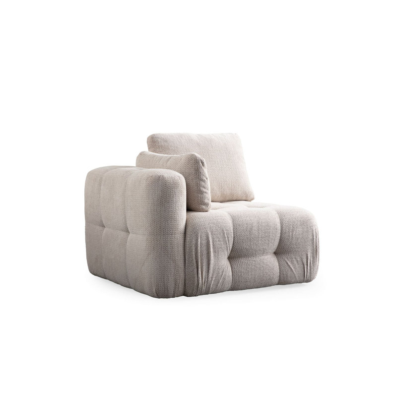 Élégant canapé 1 place, tissu beige, 39,4 x 39,4 x 25,6 pouces | Structure en bois de hêtre et en carton, 100% polyester | Comprend des coussins de 19,7 po x 19,7 po | Mousse grise douce et soutien dorsal en silicone pour un confort ultime