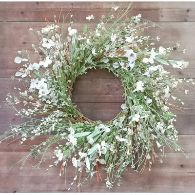 24" Spring White Floral Wreath