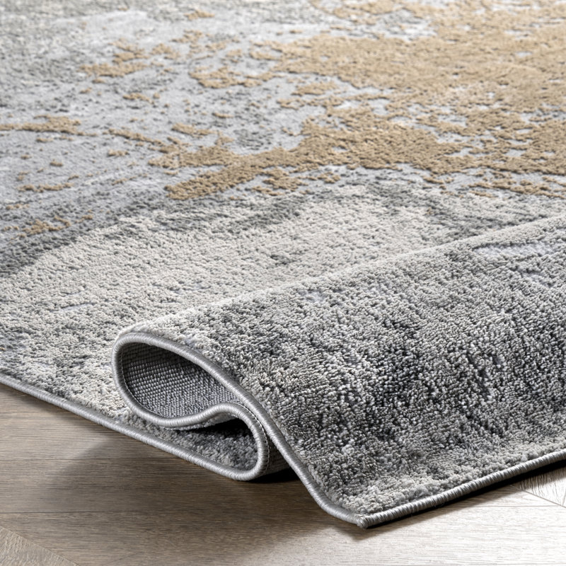 Ogrady Modern Abstract Power Loom Silver Rug, Oval 6'7" x 9'