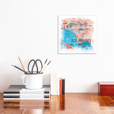 Los Angeles USA Illustrated Map 1 Piece Painting on Canvas