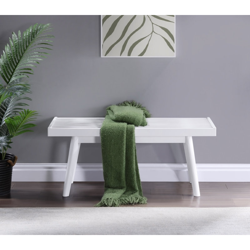 Larwich Solid Wood Slatted Bench, White, 17.5" H x 41.3" W x 16.5" D