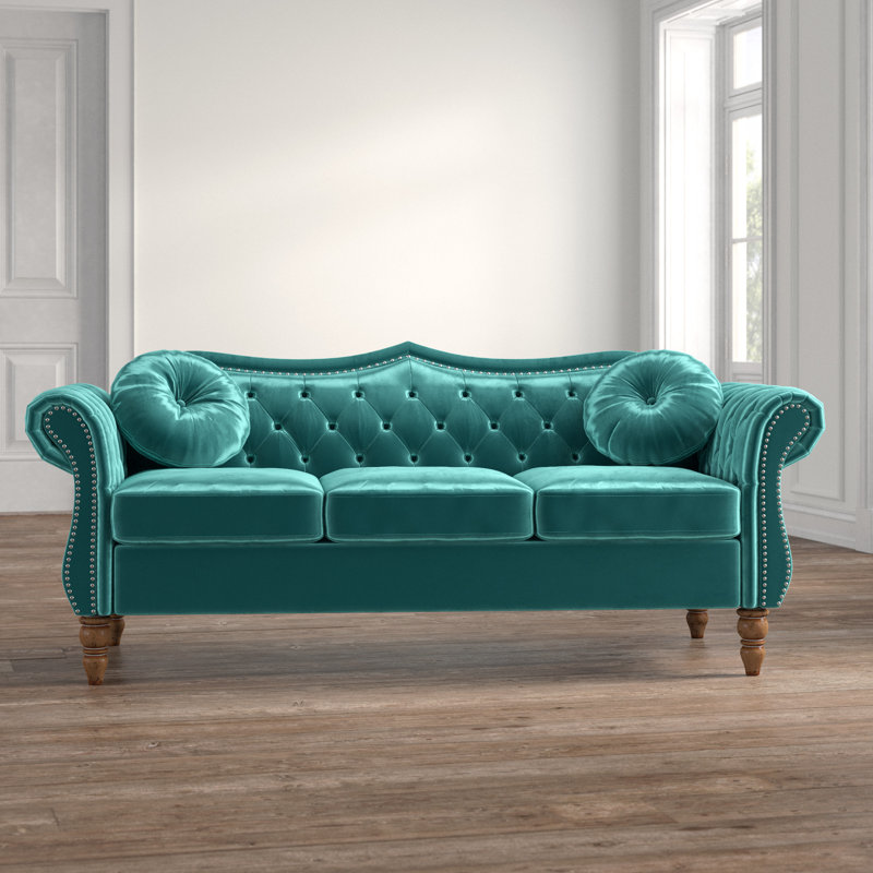 Evianna 79.5'' Velvet Sofa, Green, 34'' H X 79.5'' W X 34'' D