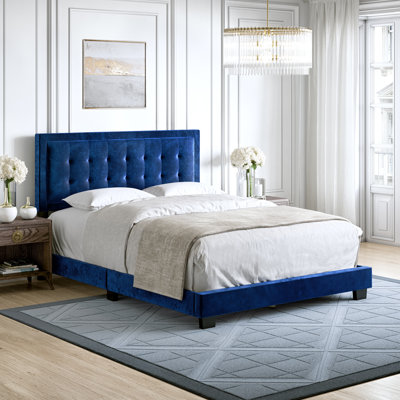 Pisa Velvet Upholstered Platform Bed Frame with Adjustable Headboard, Solid Wood Beam Support System, No Box Spring Required