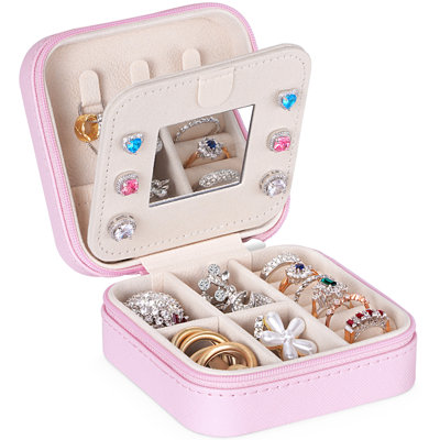 Travel Jewelry Organizer Case With Mirror, Compact Jewelry Box, Ideal Gift For Her, Portable Jewelry Storage For Beach And Travel Essentials