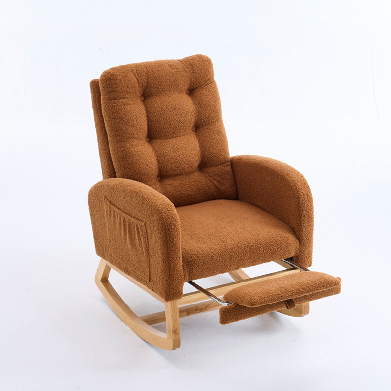 Chaise berçante d'appoint caramel avec repose-pieds et pieds en bois d'hévéa à haut dossier