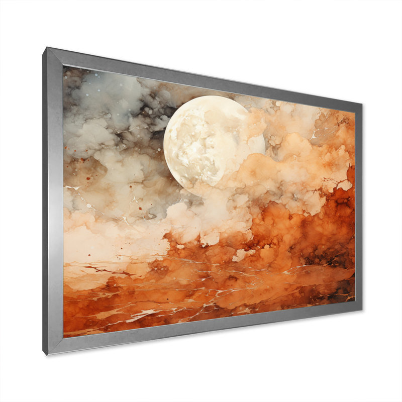 Planète de l'espace abstrait brun - impression, Cadre simple argenté, H 12 po x l 20 po x P 1 po