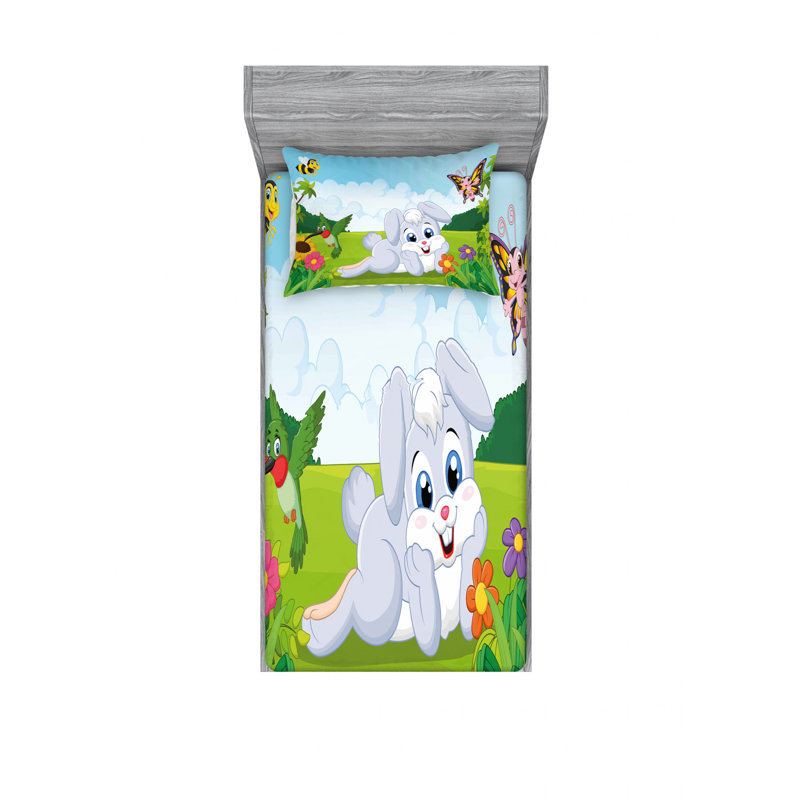 Ensemble de draps Rabbit on the Grass, Ensemble de draps pour lit simple avec drap-housse