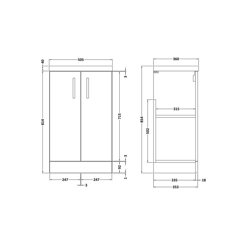505mm Single Bathroom Vanity with Integrated Solid Surface Basin