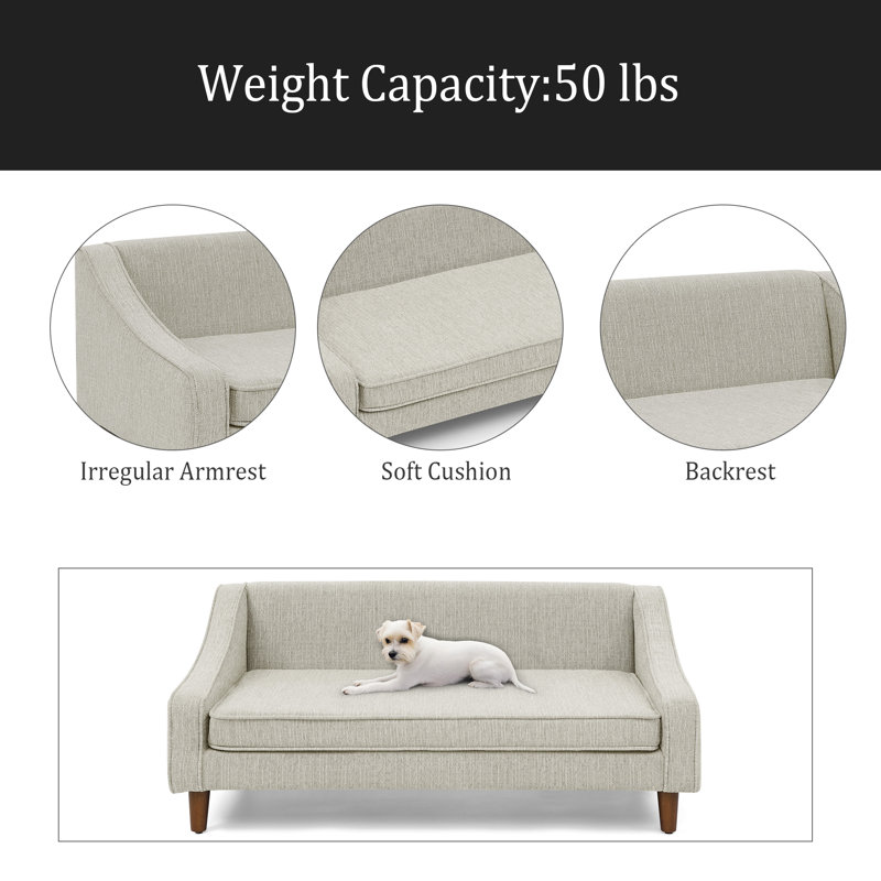 Durable Elevated Dog Sofa Bed,Pet Sofa With Modern Irregular Armrest Design, Beige
