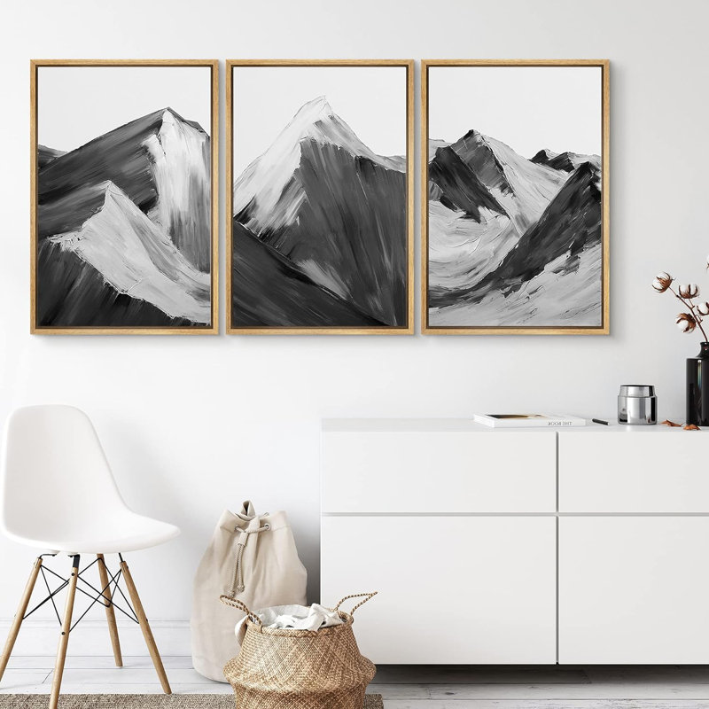 «Black and White Mountain», ensemble de 3 reproductions sur toile flottantes, Naturel, H 36 po x l 24 po x P 1,5 po