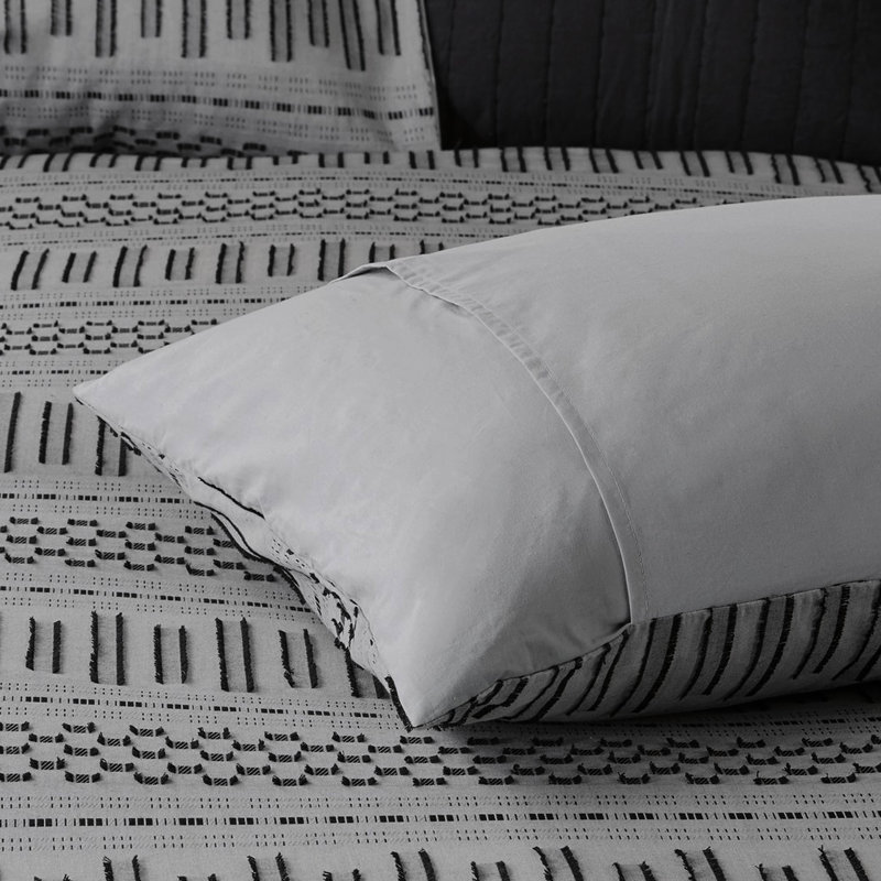 Édredon en coton mini, avec accents, 100% coton, 2 taies décoratives, look, Bartacks cachés,, Gris / Noir, Édredon très grand