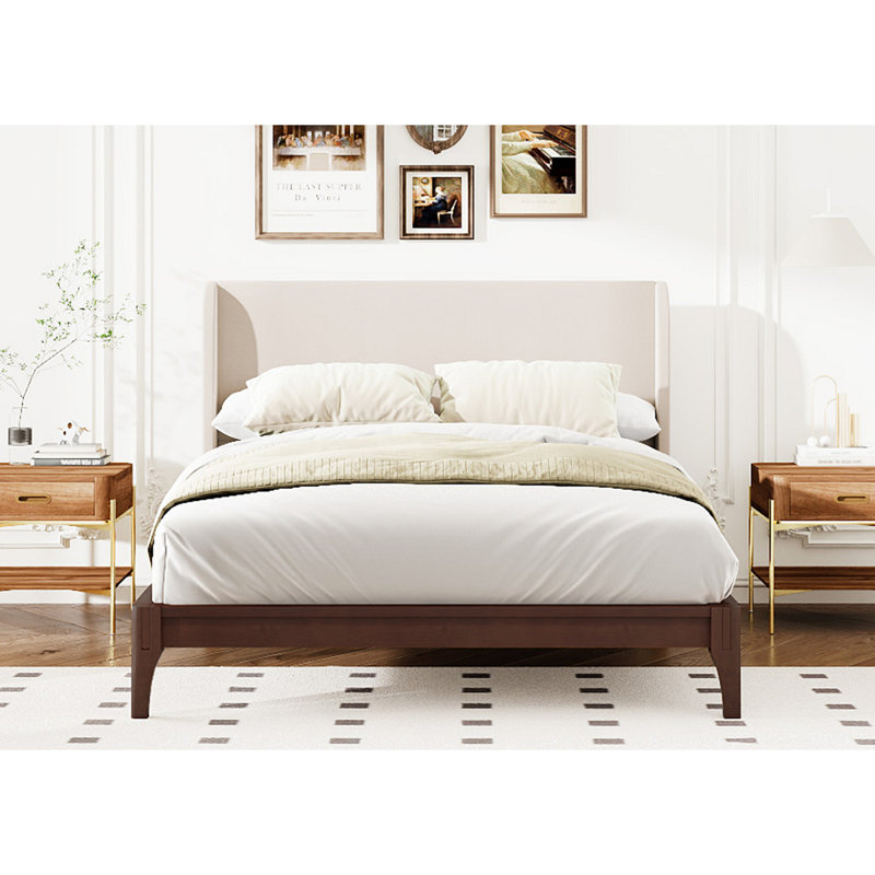 Lit plateforme en bambou avec tête haute Ceylon, Brown, King