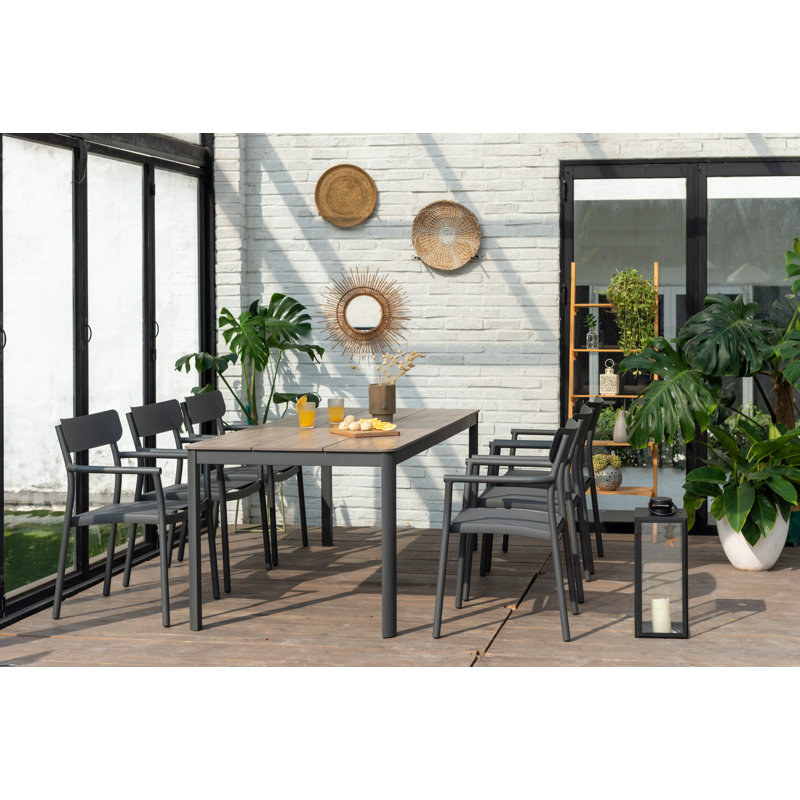 Sugger Aluminum And Resin Outdoor Patio Dining Set, Grey, 6