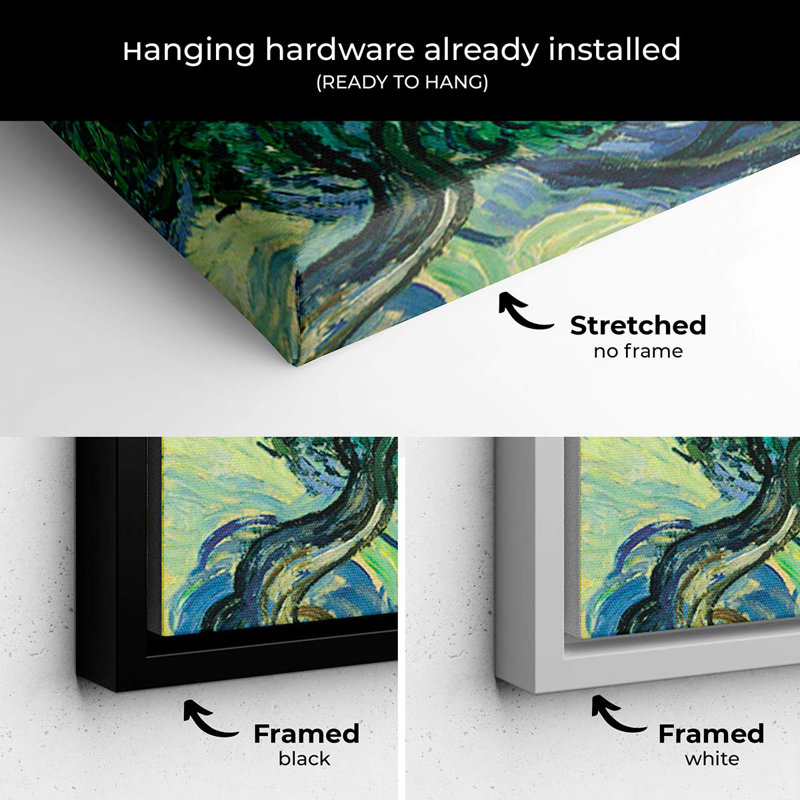 "McBeal Blue Olive Trees", art mural 4892 sur toile par Vincent Van Gogh, H 12 po x l 16 po, Cadre flottant noir