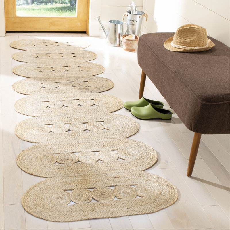 Tapis en jute tissé à la main Hanley, Tapis de couloir 2 pi 3 po x 12 pi