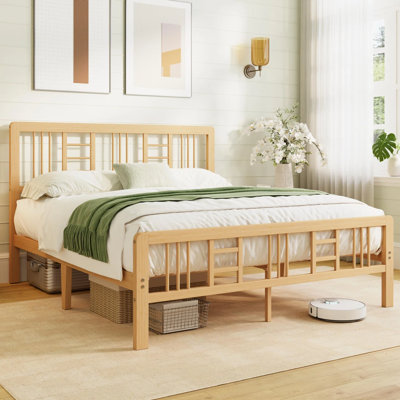 Base de lit double en bois de bambou, pied de lit haut, robuste, silencieux, sans sommier