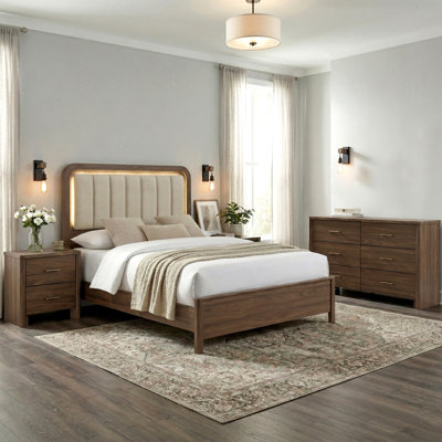 Ensemble de chambre à coucher 4 pièces avec tête de lit à lumière chaude Casillas