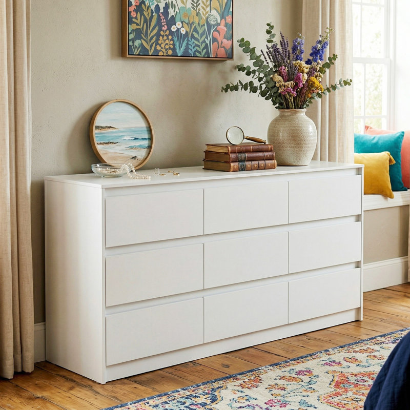 9-Drawer Storage Cabinet With Modern Design, White