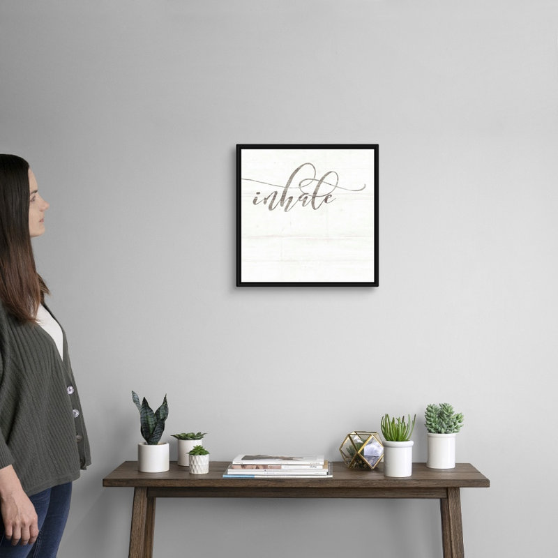 "Inhale" par Marla Rae, art textuel sur toile, H 18 po x l 18 po x P 1,75 po, Toile avec cadre noir