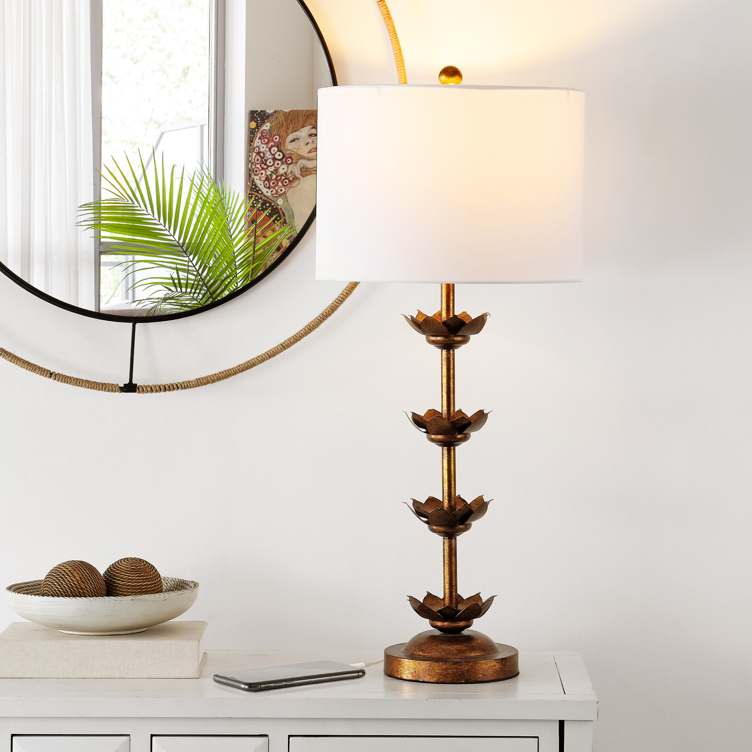 Rosdorf Park Henka 32'' Antique Gold Table Lamp Set with USB & Reviews | Wayfair