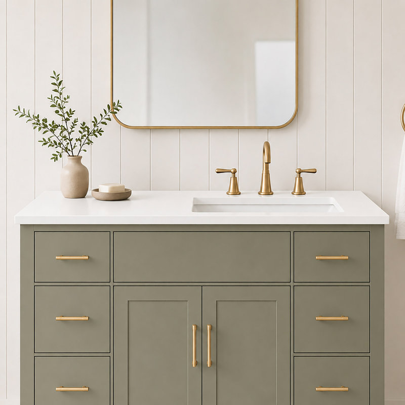 Comptoir en quartz blanc de 37 po et lavabo rectangulaire droit, Blanc