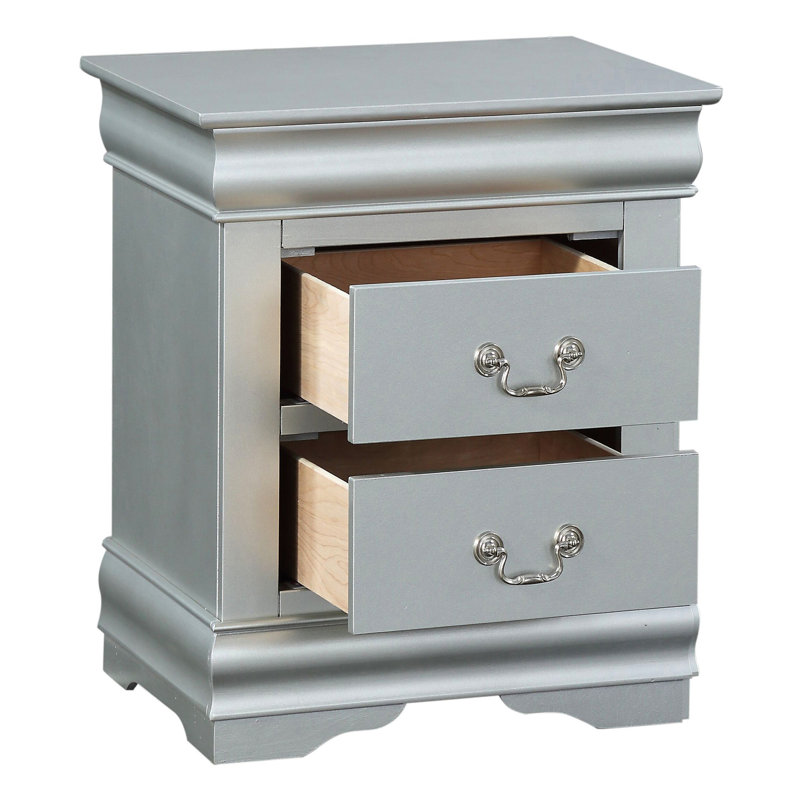 Table de chevet Platinum pour chambre à coucher - 2 tiroirs, bois massif 2 en bois, style chic