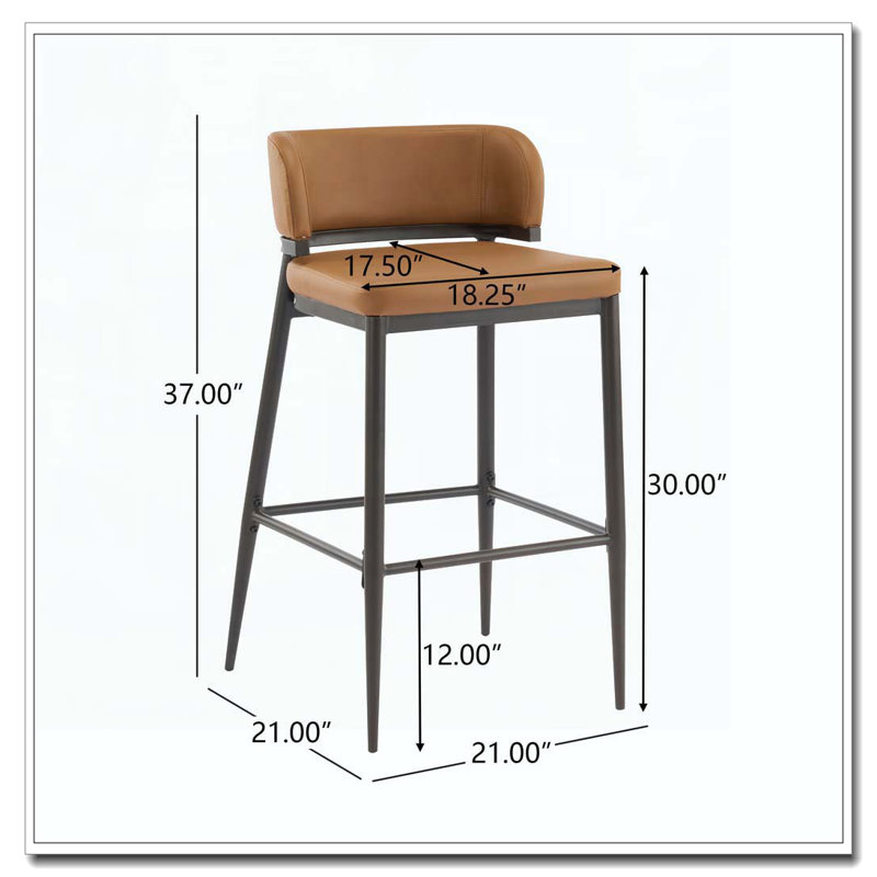 Tabouret de bar en cuir et structure en métal, Brun
